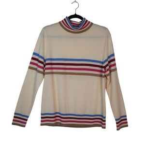 Lands' End Womens Cashmere Wool Blend Striped Turtleneck Size XL Cabincore Ski‎